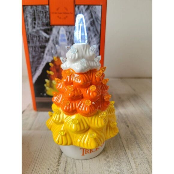 Halloween candy corn mini ceramic light up trick or treat tree figure - Picture 3 of 7
